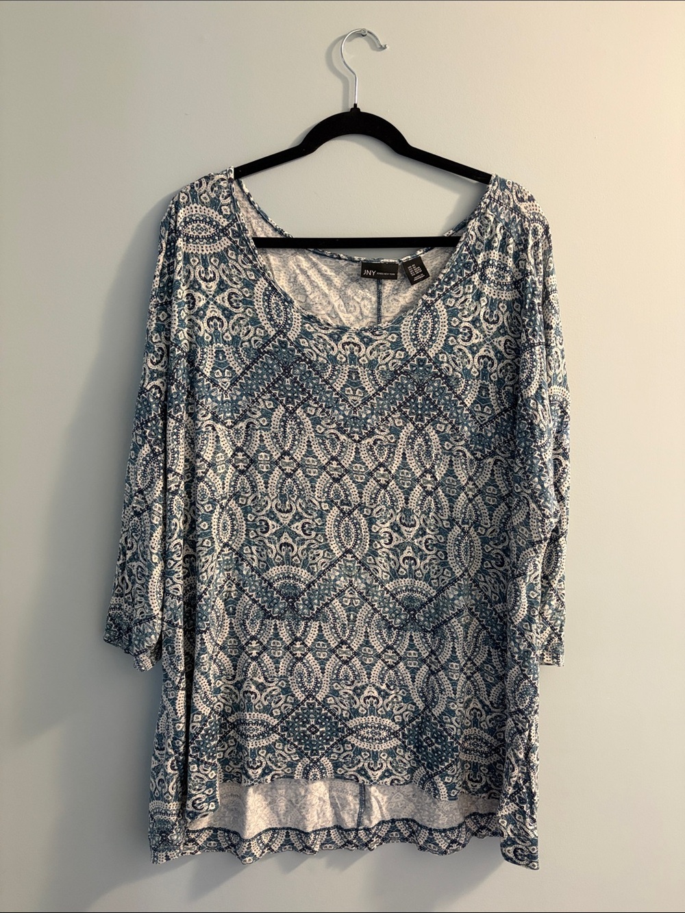 JNY Collection Blue and White Paisley Scoop Neck Tunic